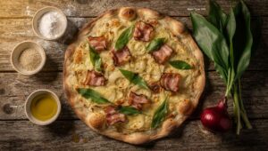 Flammkuchen mit Bärlauch und Speck: Knusprig wie aus dem Elsass