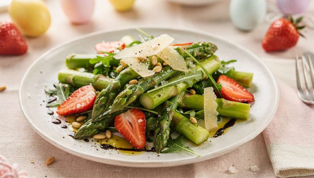 Spargelsalat mit Erdbeeren, lauwarm und perfekt für den Osterbrunch