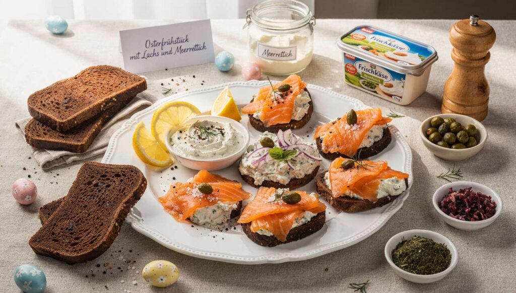 Osterfrühstück mit Lachs und Meerrettich, festlich und in 15 Minuten angerichtet