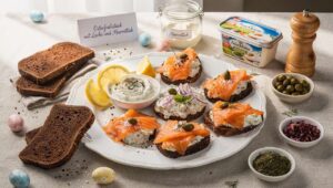 Osterfrühstück mit Lachs und Meerrettich, festlich und in 15 Minuten angerichtet