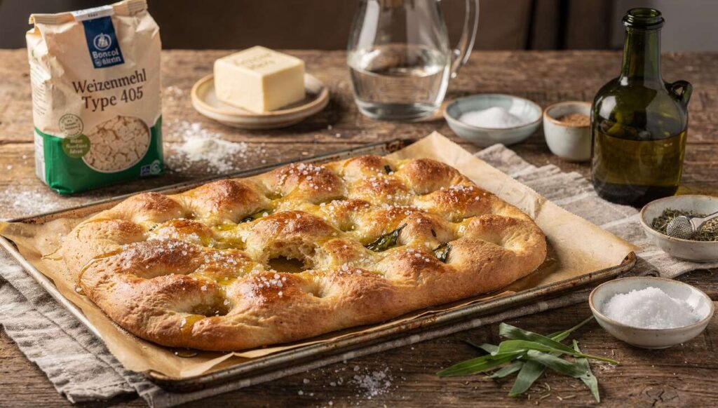Bärlauch-Focaccia mit Fleur de Sel, knusprig und in einer Stunde fertig