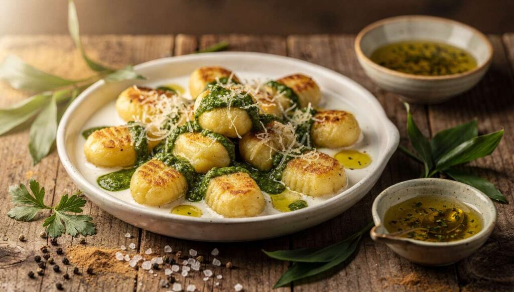 Bärlauch-Gnocchi aus dem Ofen, überbacken mit Parmesan und Sahne