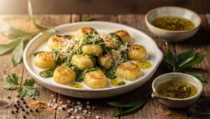 Bärlauch-Gnocchi aus dem Ofen, überbacken mit Parmesan und Sahne